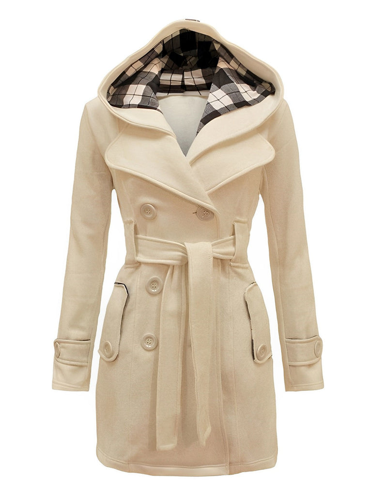 Manteau ceinturé à capuche à carreaux des années 1950