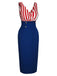 [Pré-vente] Robe à col en V à rayures contrastées rouge et bleu des années 1960