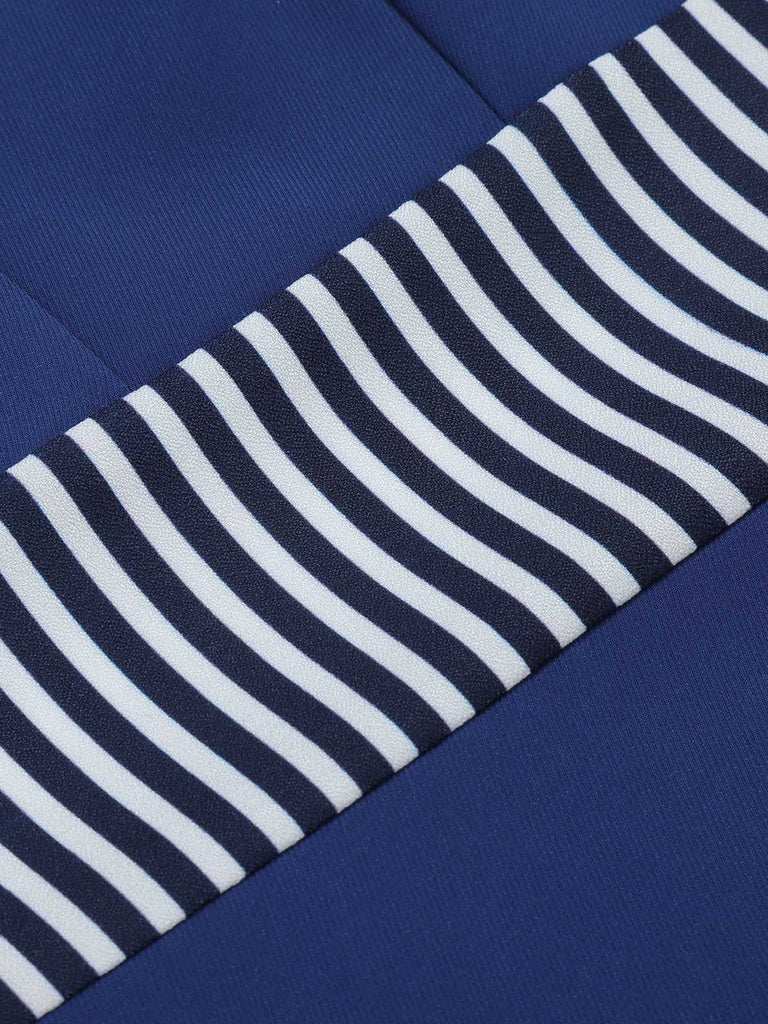 [Pré-vente] Robe bleu foncé à rayures boutonnées des années 1960