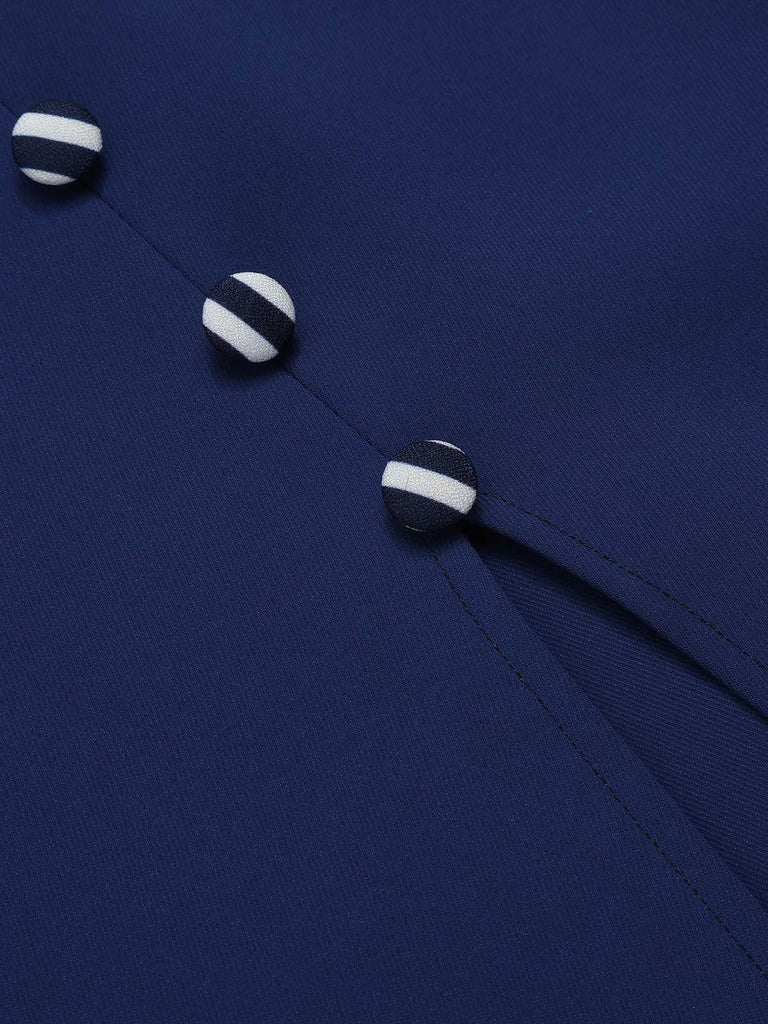 [Pré-vente] Robe bleu foncé à rayures boutonnées des années 1960