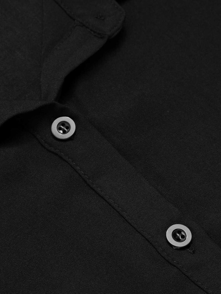 Robe chemise noire en dentelle patchwork des années 1960