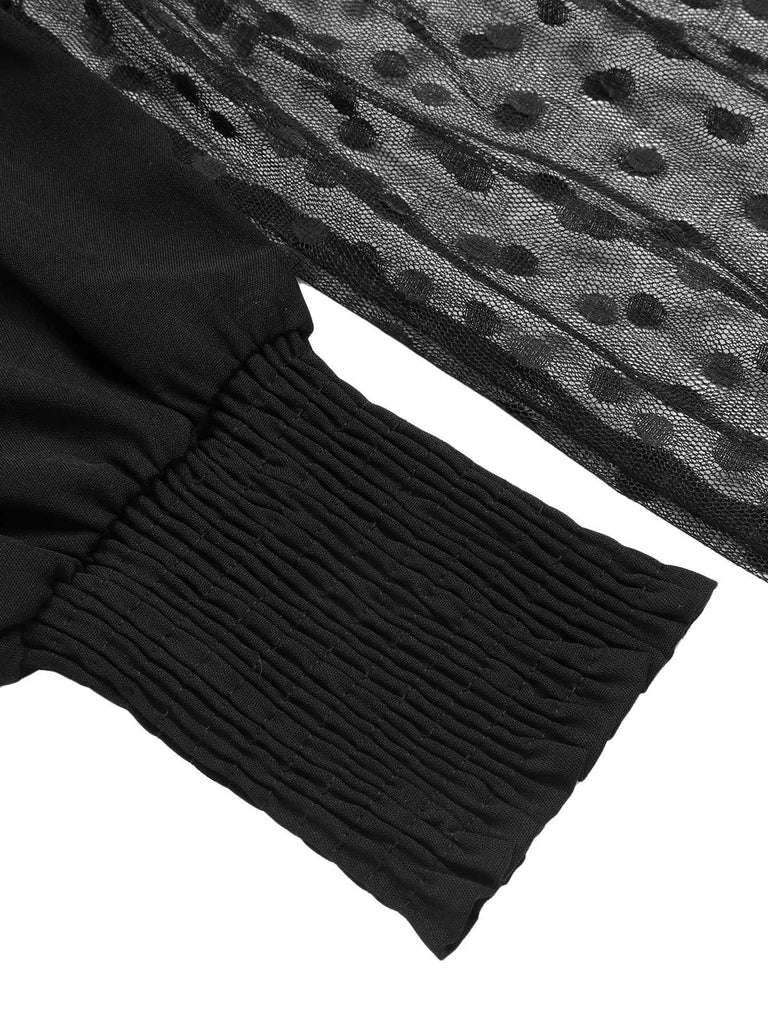 Robe chemise noire en dentelle patchwork des années 1960
