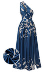 [Prévente] Robe bleue une épaule et fente années 1940