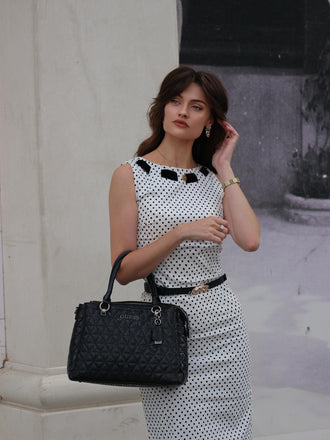 Robe crayon blanche à pois des années 1960