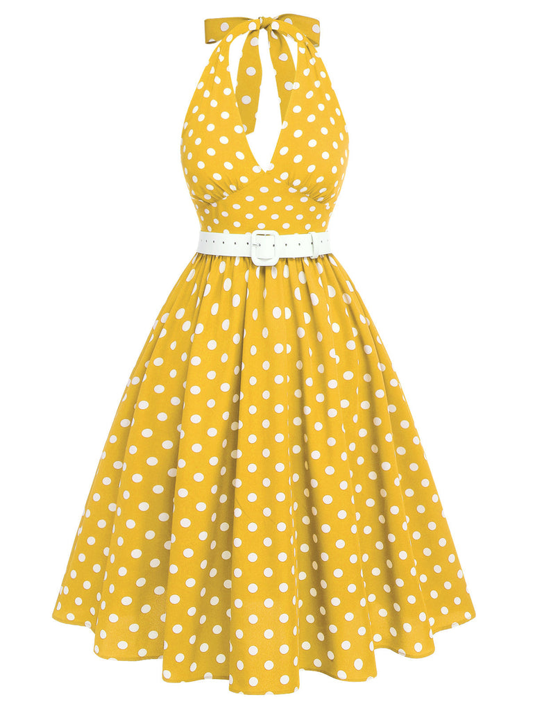 Robe dos nu rouge à pois des années 1950