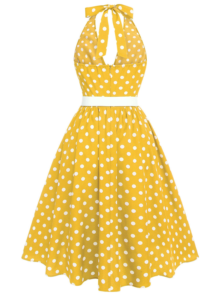Robe dos nu rouge à pois des années 1950