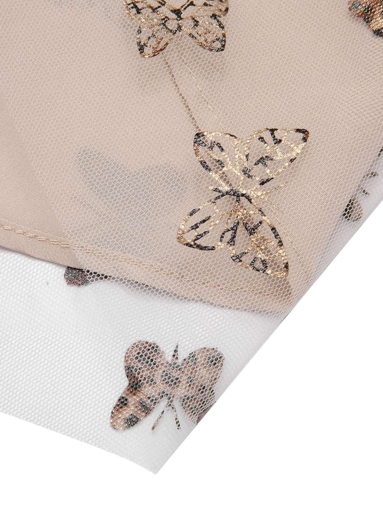 [Pré-vente] Robe beige à bretelles papillon en maille des années 1950