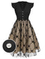 Robe noire en maille à nœud et col en V des années 1950