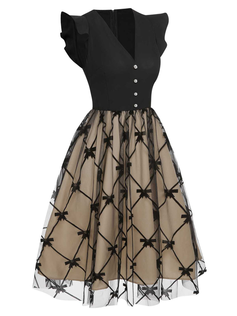 [Pré-vente] Robe noire en maille à nœud et col en V des années 1950