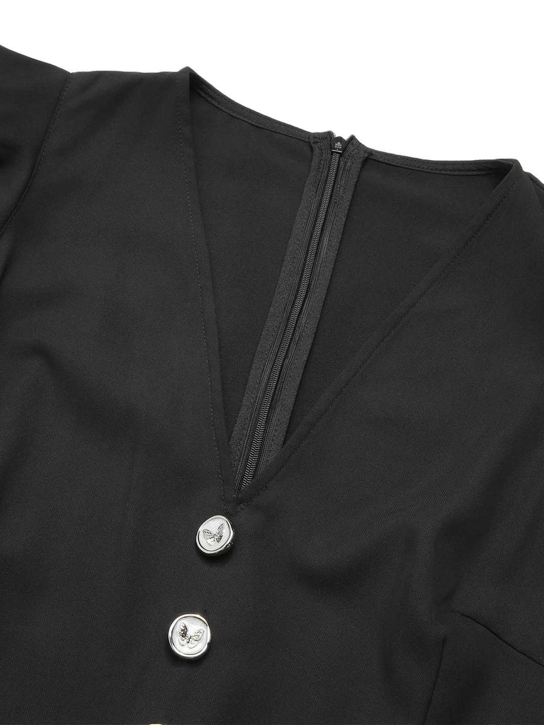 [Pré-vente] Robe noire en maille à nœud et col en V des années 1950