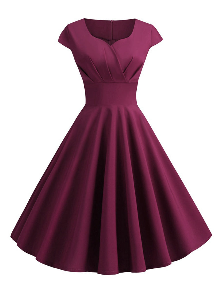 Robe à manches courtes à col cœur solide des années 1950