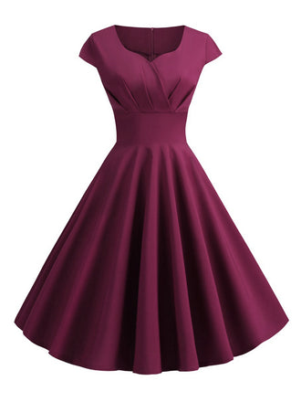 Robe à manches courtes à col cœur solide des années 1950