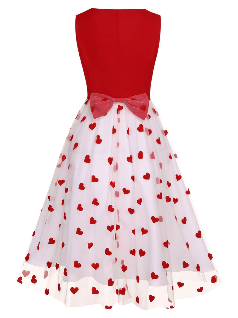 [Pré-vente] Robe rouge sans manches avec nœud cœur des années 1950