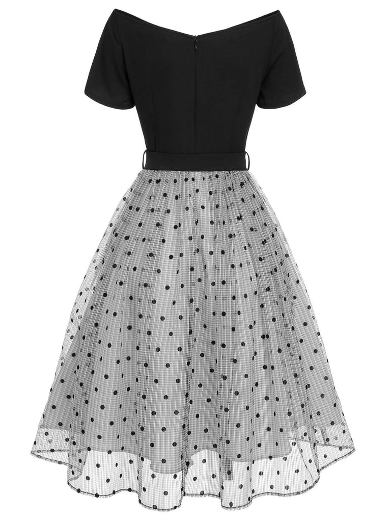 [Pré-vente] Robe noire à pois en maille épaules dénudées des années 1950