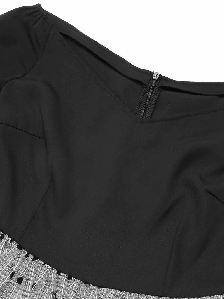 [Pré-vente] Robe noire à pois en maille épaules dénudées des années 1950
