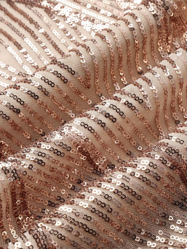 Robe queue de poisson à paillettes géométriques des années 1920 en or rose