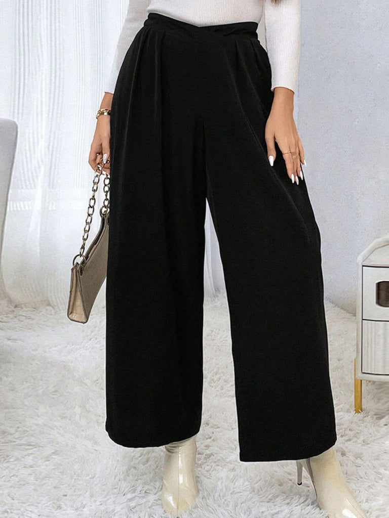 [Grande taille] Pantalon droit noir uni à taille plissée des années 1940