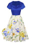 Robe patchwork à col bénitier et fleurs des années 1950