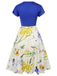 Robe patchwork à col bénitier et fleurs des années 1950