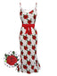 [Pré-vente] Robe sirène rouge à bretelles spaghetti roses des années 1960