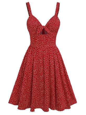 Robe rouge à imprimé coeur et bretelles spaghetti des années 1950
