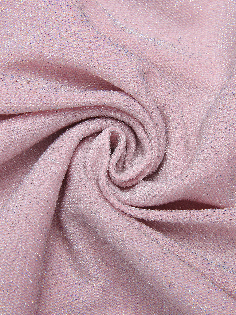 Robe rose à bretelles plissées et paillettes unies des années 1960