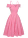 Robe rose à bretelles froides solides des années 1950