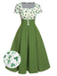 [Pré-vente] Robe boutonnée verte trèfle chanceux des années 1950