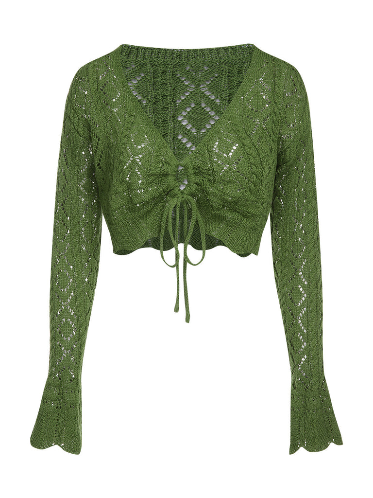 Cache maillot au crochet à lacets et découpes vertes des années 1960