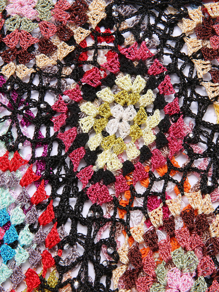 Cache-maillot au crochet à pompons géométriques multicolores des années 1960