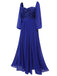 Robe longue bleu royal à paillettes et col en cœur des années 1920