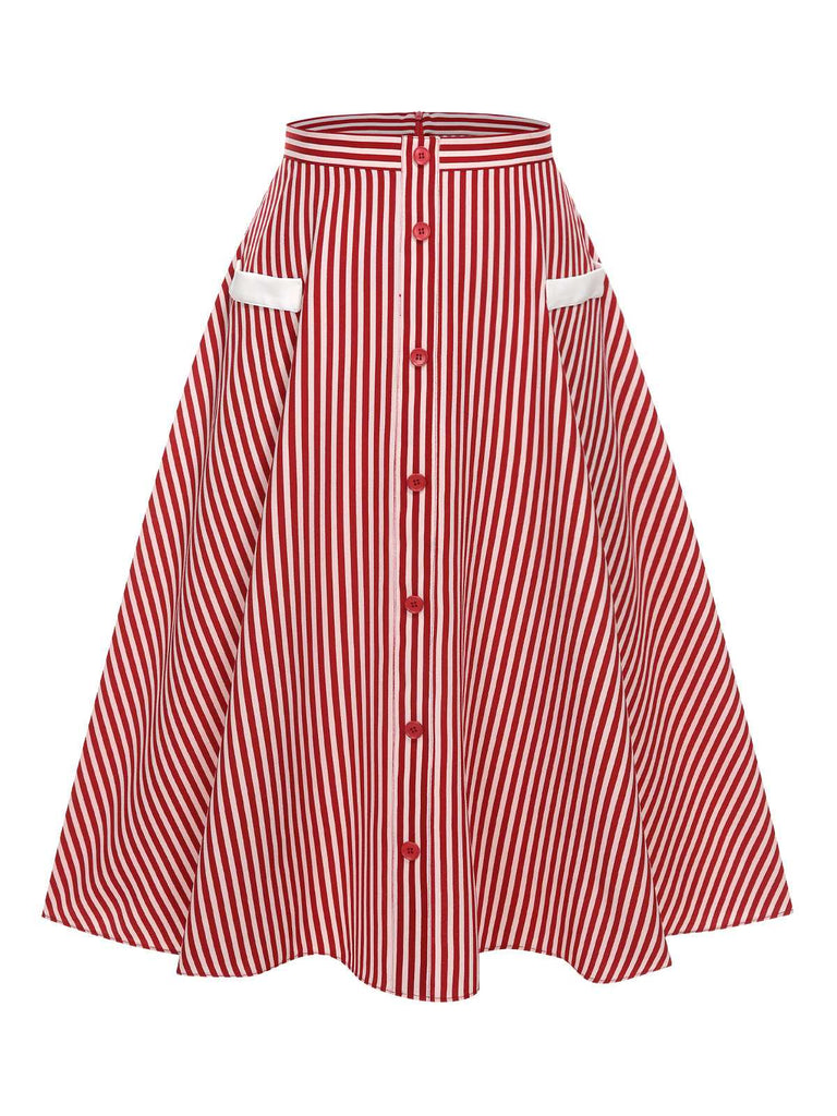 [Pré-vente] 2PCS haut à revers rouge des années 1940 et jupe à rayures