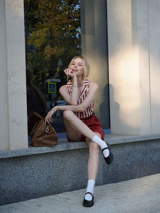 Combishort à revers rayé rouge brique des années 1940