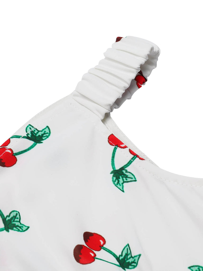 [Pré-vente] Robe crayon blanche à épaules dénudées cerise des années 1960