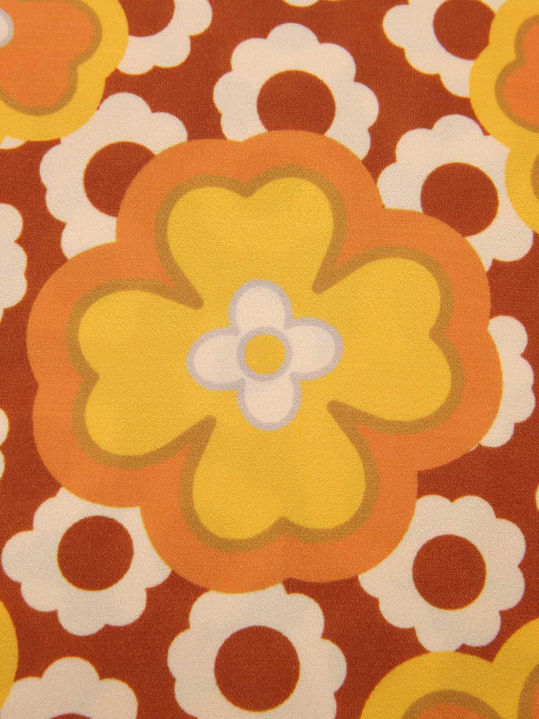 2PCS hauts fleuris à col noué et jupe unie boutonnée vert des années 1960