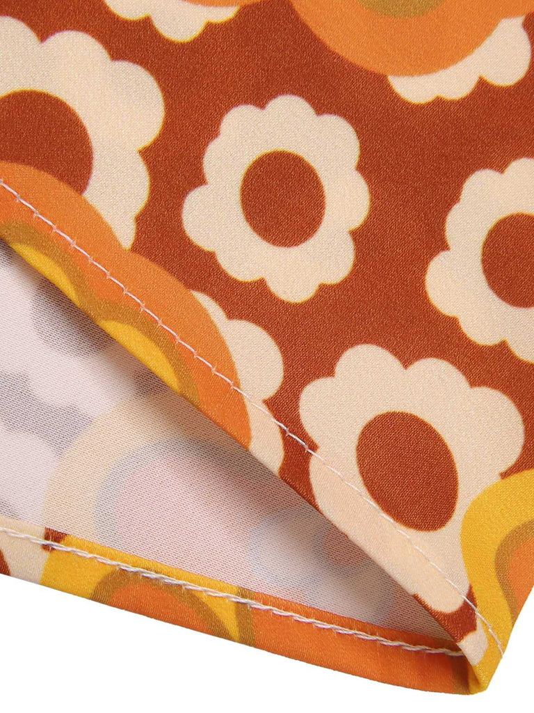Haut sans manches à col noué et motif floral vert des années 1960