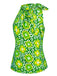 Haut sans manches à col noué et motif floral vert des années 1960