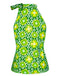 Haut sans manches à col noué et motif floral vert des années 1960