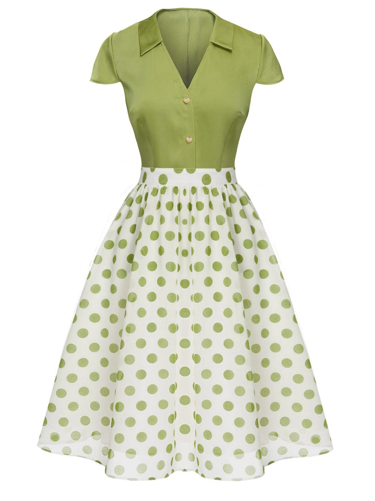 [Pré-vente] 2PCS chemise à boutons verte des années 1940 et jupe à pois