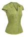 Chemise verte en satin à col en V et boutons des années 1940