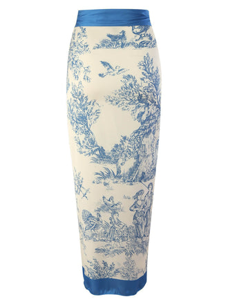 Cache Maillot à nouer en patchwork floral bleu à l'encre années 1960