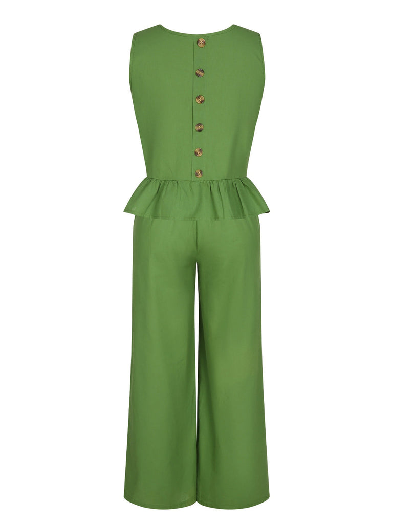 2PCS Haut vert à ourlet volanté et pantalon court des années 1960