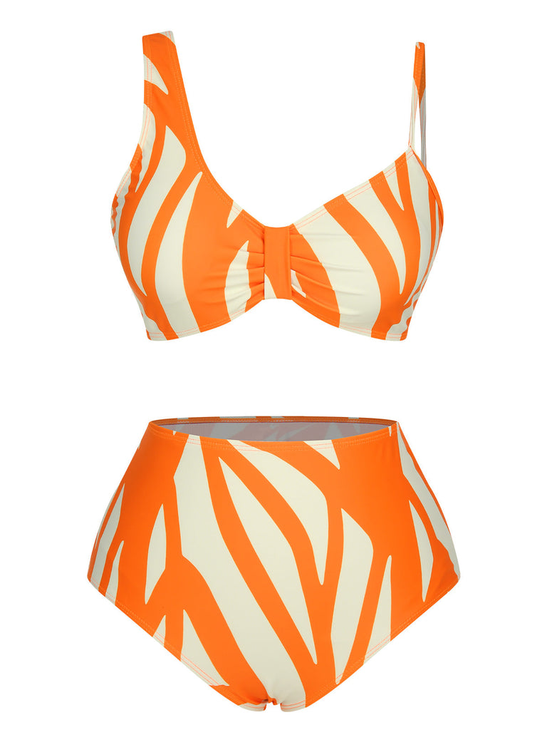 Maillot de bain orange contraste à bretelles des années 1960