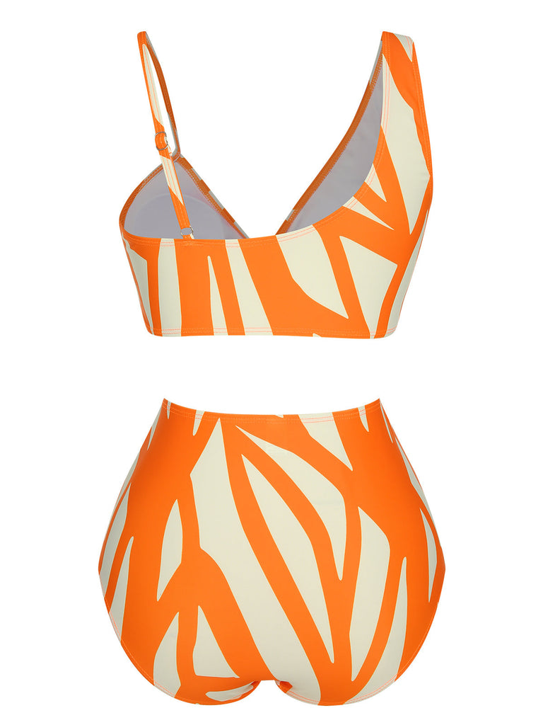 Maillot de bain orange contraste à bretelles des années 1960