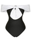 Maillot de bain noir et blanc à épaules dénudées avec nœud des années 1960