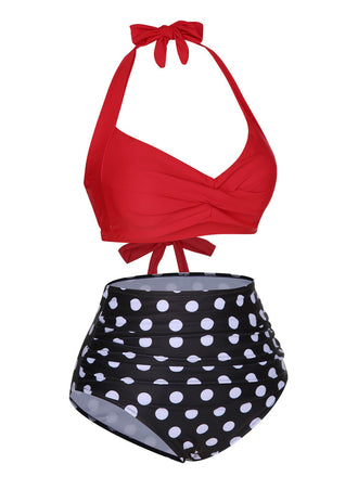 Maillot de bain à bretelles dos nu à pois années 1960