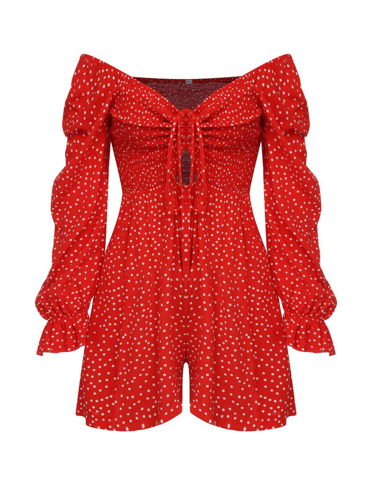 Combishort rouge à nouer sur la poitrine à pois des années 1950