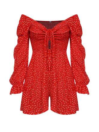 Combishort rouge à nouer sur la poitrine à pois des années 1950