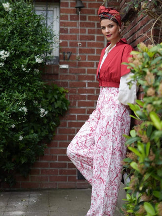 2PCS Chemisier Dolman solide et pantalon floral des années 1930