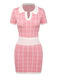 2PCS haut à carreaux et jupe crayon rose et blanc des années 1950